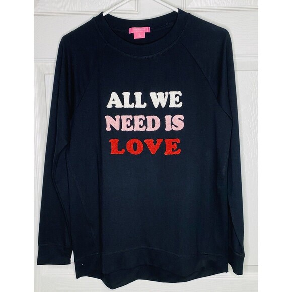 Isaac Mizrahi Size Small "All We Need Is Love Tee” Long Sleeve Black Valentines - Picture 1 of 6
